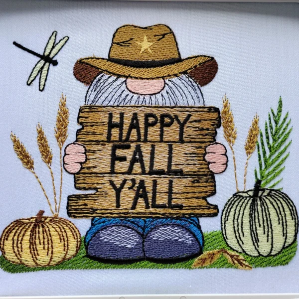 Happy Fall Y'all embroidery design - autumn gnome embroidery design - gnome farmer embroidery