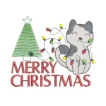 Cute Cat Embroidery Design - Merry Christmas Pattern