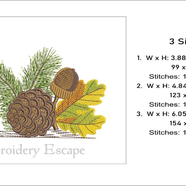 Pine cone and acorn branch embroidery design