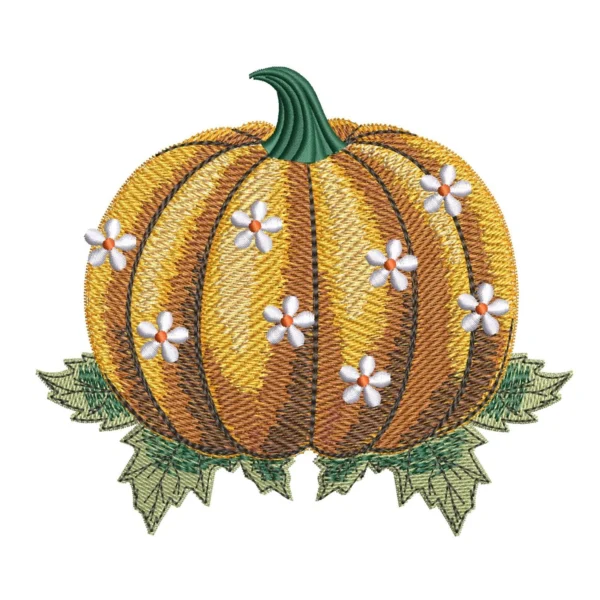 Pumpkin with flowers embroidery design - pretty Autumn embroidery - Fall embroidery pattern 1