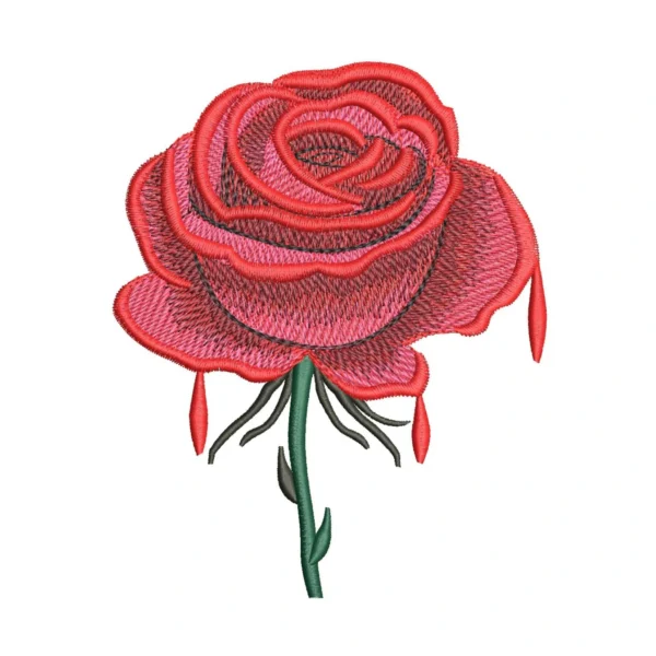 Red rose embroidery design - floral embroidery pattern - beautiful single rose embroidery