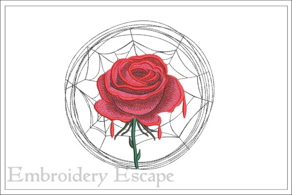 Rose in a spiders web embroidery design