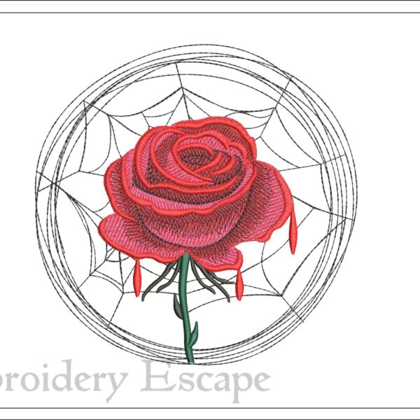 Rose in a spiders web embroidery design