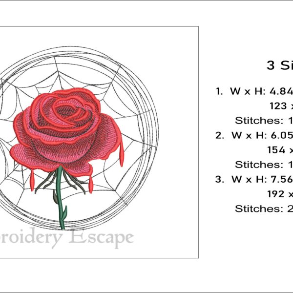 Rose in a spiders web embroidery design