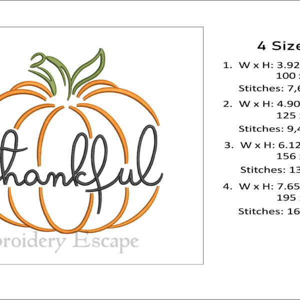 Thankful pumpkin embroidery design