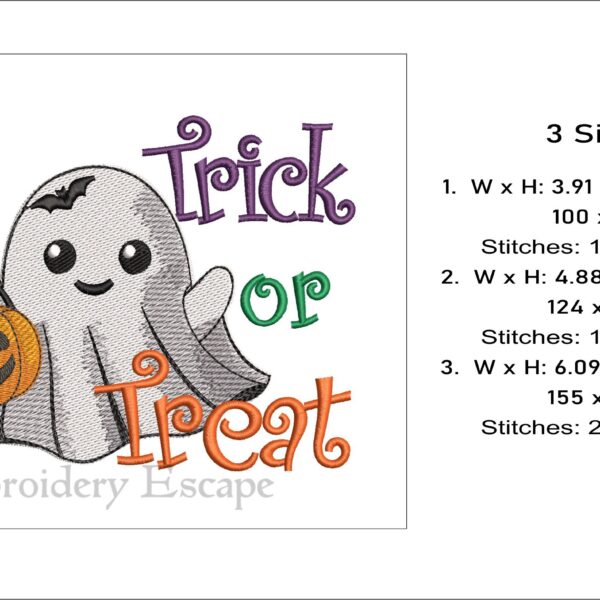 Trick or Treat cute ghost embroidery design