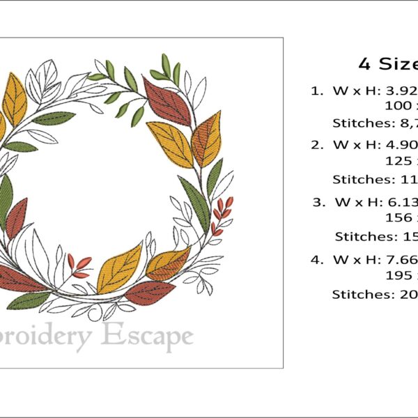 Whimsical Autumn wreath embroidery design