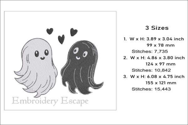 Black and white ghost 1 embroidery design