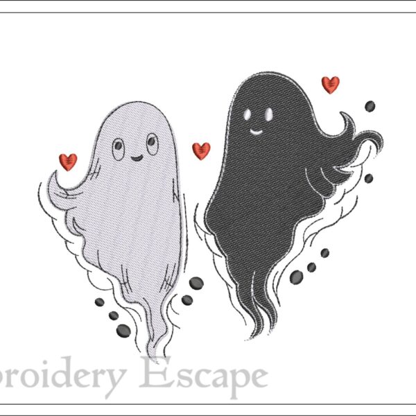 Black and white ghost embroidery design