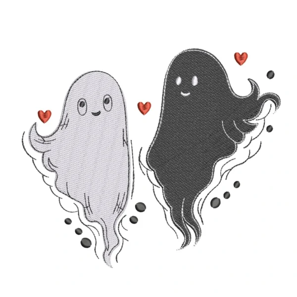Black and white ghost embroidery design 4 - Halloween embroidery pattern