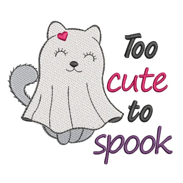 Cat ghost embroidery design - to cute to spook embroidery - Halloween embroidery pattern