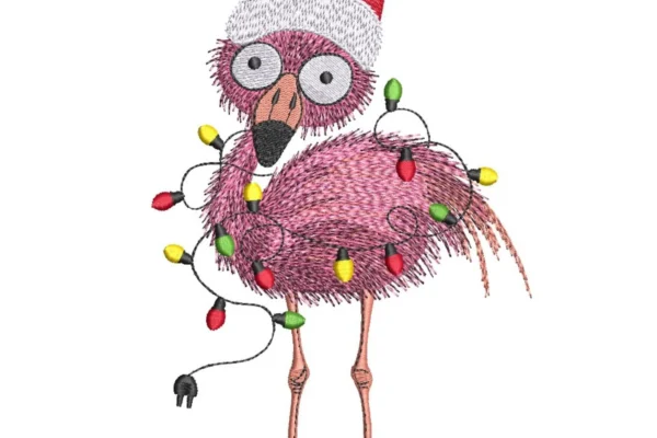 Christmas flamingo embroidery design - funny flamingo embroidery pattern