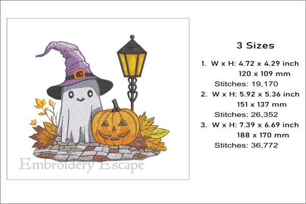 Cute ghost with pumpkin 1 embroidery design