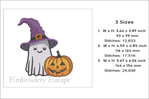 Cute ghost with pumpkin embroidery design