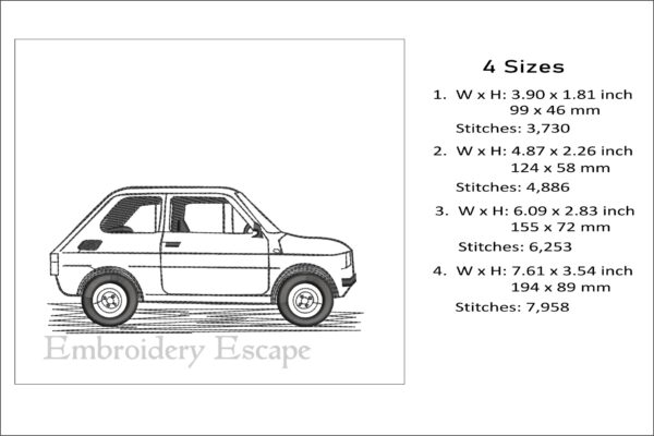 Fiat 126p sketch embroidery design