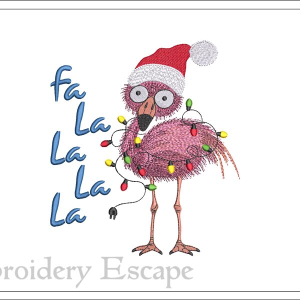 Flamingo with Christmas lights embroidery design