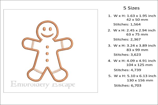 Gingerbread cookie man embroidery design