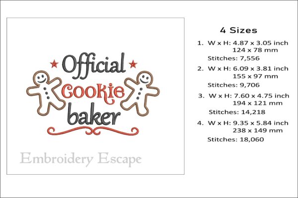 Cookie baker embroidery design