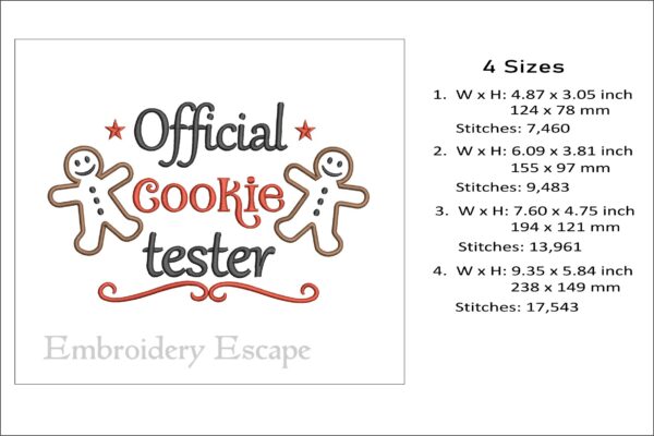 Cookie tester embroidery design