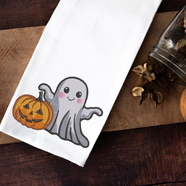 Cute ghost with pumpkin embroidery design 2