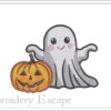 Cute ghost with pumpkin embroidery design 2