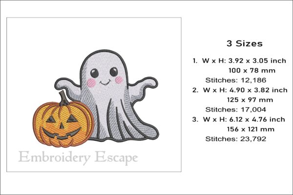 Cute ghost with pumpkin embroidery design 2