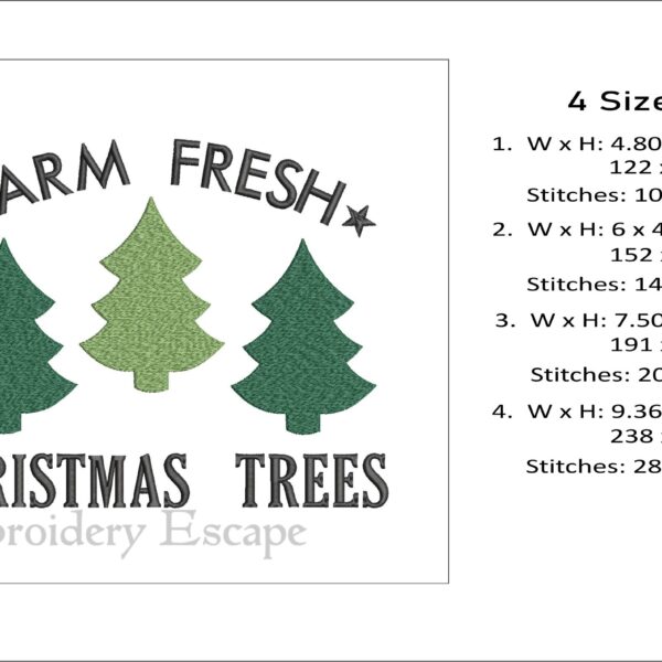 Farm fresh Christmas trees embroidery design