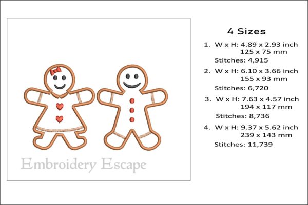 Gingerbread couple embroidery design