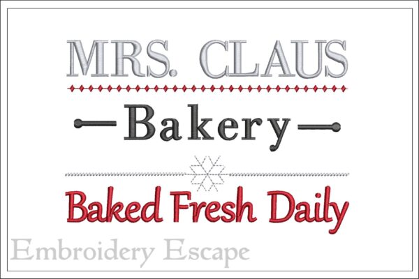 Mrs Claus bakery embroidery design