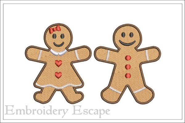 Gingerbread couple embroidery design