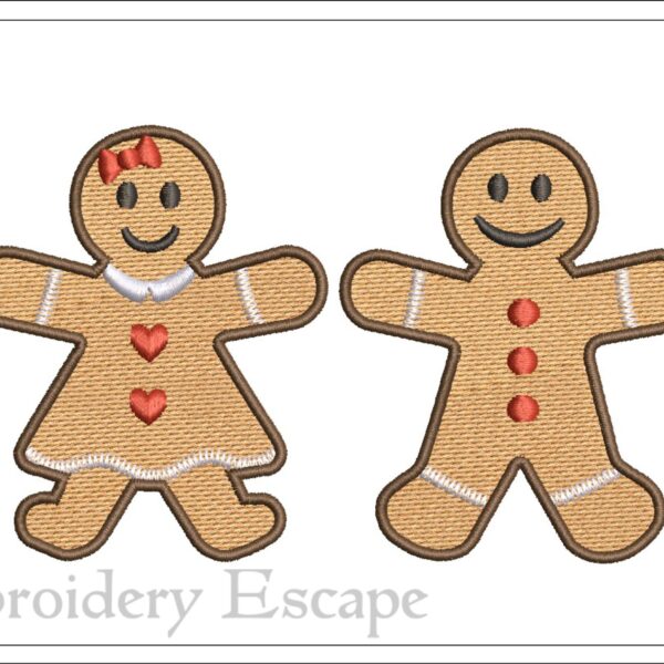 Gingerbread couple embroidery design