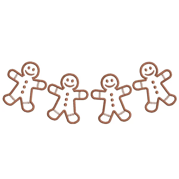 Gingerbread men neckline embroidery design - gingerbread outline embroidery design - Christmas embroidery pattern