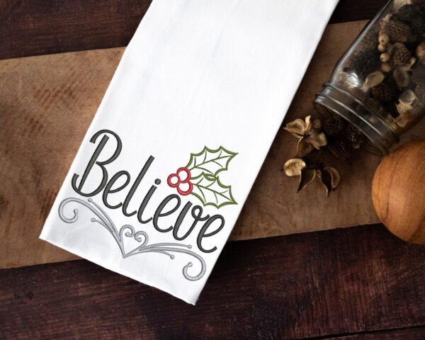 Believe embroidery design