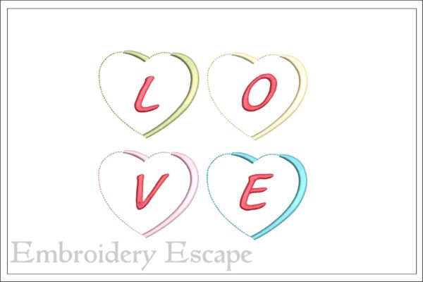 Candy hearts love embroidery design