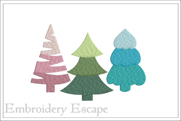 Colorful Christmas trees embroidery design