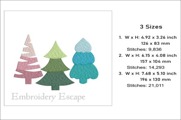 Colorful Christmas trees embroidery design