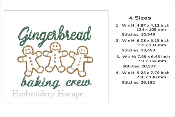 Gingerbread baking crew embroidery design