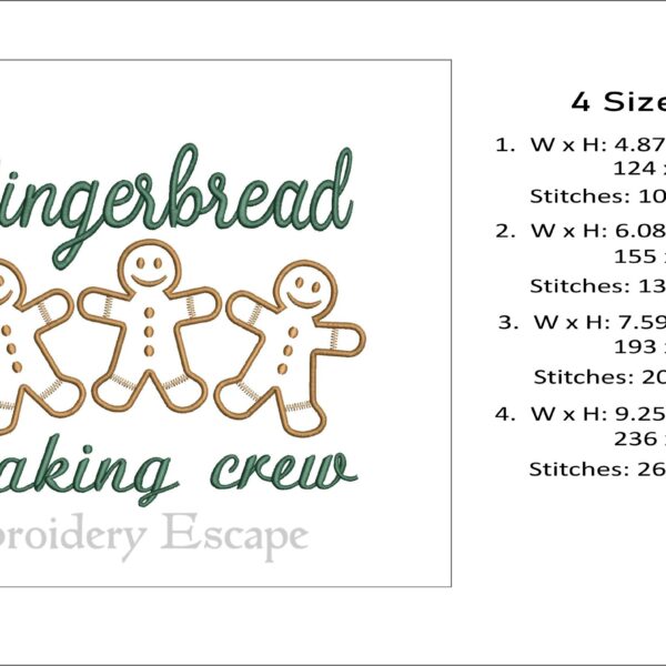 Gingerbread baking crew embroidery design