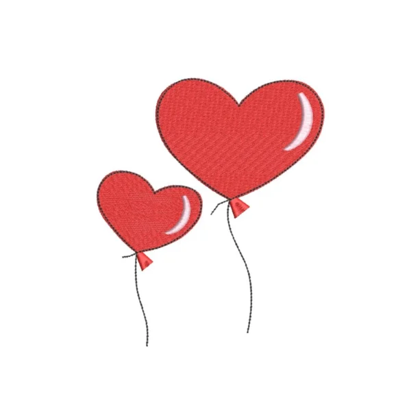 Red heart balloons embroidery design- simple embroidery pattern