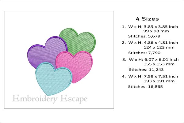 Rainbow hearts embroidery design