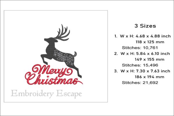 Merry Christmas Deer embroidery design