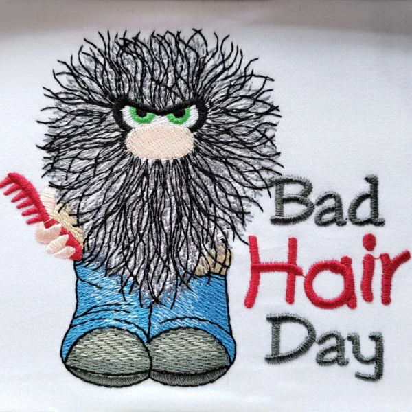 Bad hair day embroidery design - gnome embroidery