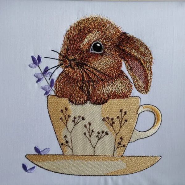 Bunny in tea cup embroidery design 1