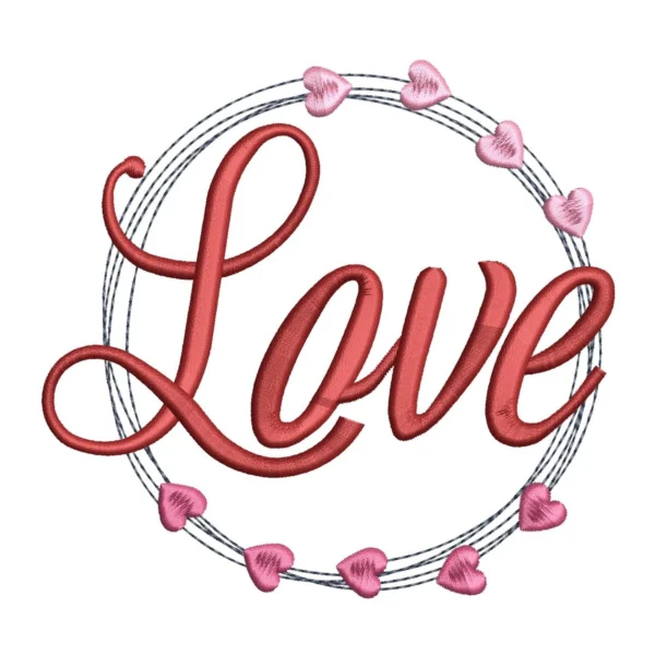 Whimsical circle of love embroidery design, small hears embroidery pattern.