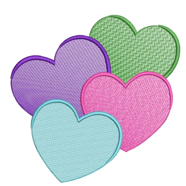 4 colorful hearts embroidery design.