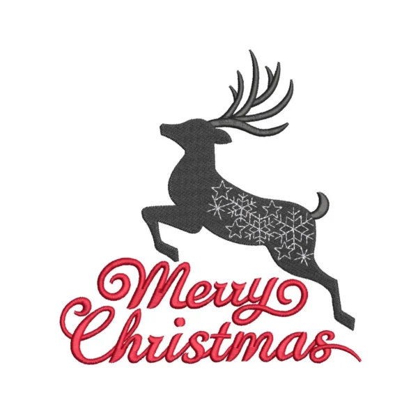 Deer embroidery design - Merry Christmas embroidery pattern