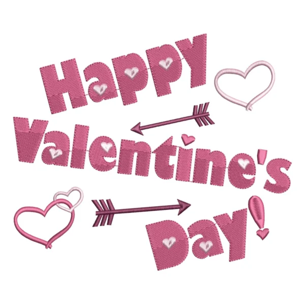 Pink happy valentines day embroidery design