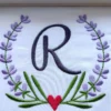 Letter R embroidery design - letter n a wreath embroidery - lavender wreath embroidery pattern