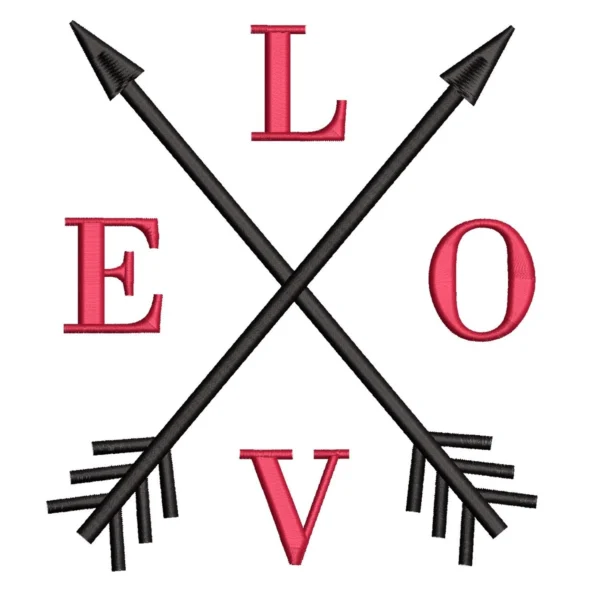 Love and crossed arrows embroidery design.