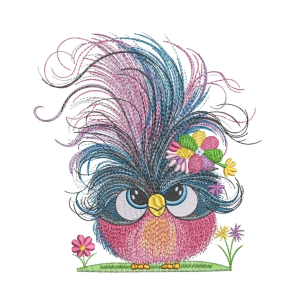 Rainbow bird embroidery design- colorful chick embroidery pattern- bird with colorful feathers machine embroidery design